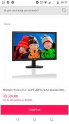 Monitor Philips 21,5" LED Full HD HDMI Widescre