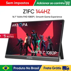 [App/BR | Moedas] Monitor Portátil ARZOPA Z1FC 16.1'' 144hz FHD 100% sRGB #Aliexpress🇧🇷