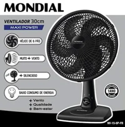 [PRIME] Ventilador 30cm Maxi Power, Mondial, NV15 6P FB Preto - R$ 63