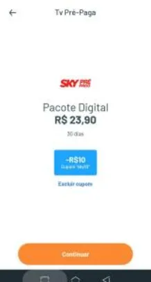 R$10,00 de desconto em uma recarga SKY pré-pago