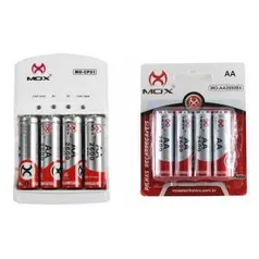 8 Pilhas Recarregáveis Mox Aa 2600 Mah + Carregador Rápido