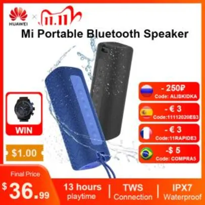 Caixa de som portátil Xiaomi Mi Speaker com 16W TWS, IPX7 | R$236