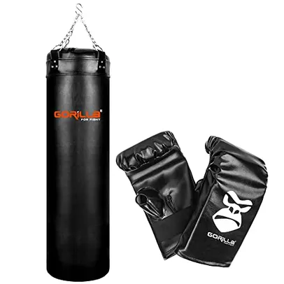 [PRIME] Kit de Luta - Saco de boxe 120Cm + Luva Bate-Saco - Luva Muaythai - Cor: Preto - Gorilla