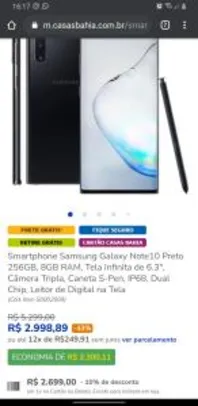 Smartphone Samsung Galaxy Note10 Preto 256GB, 8GB RAM | R$2.699