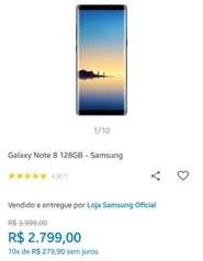 Smartphone Samsung Galaxy Note 8 Dual Chip Android 7.1 Tela 6.3" Octa-Core 128GB 4G Wi-Fi Câmera 12MP - Preto - R$ 2799