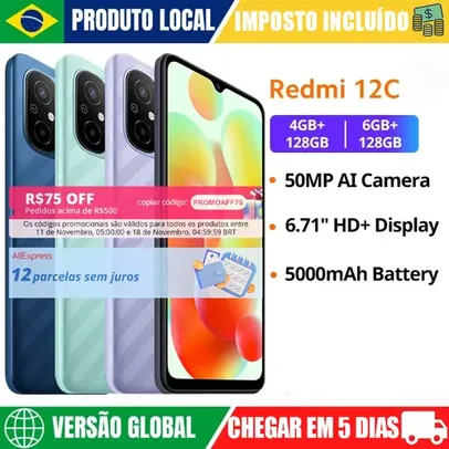 [BRASIL] Smartphone Xiaomi Redmi 12C 4GB/ 128GB Versão Global MTK Helio G85