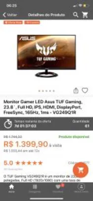 Monitor Gamer Asus TUF Gaming LED, 23.8´, Widescreen, Full HD, IPS, HDMI | R$1400