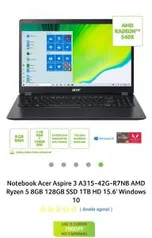 Notebook Acer Aspire 3 8GB 128GB SSD 1TB | R$3.435