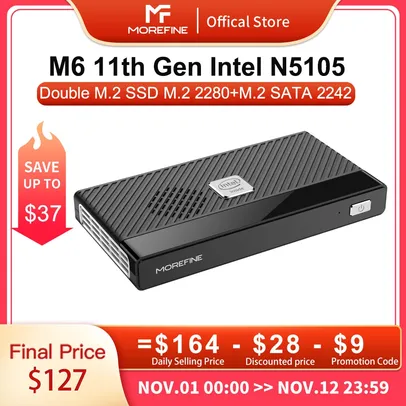 MOREFINE M6 Mini PC 11th Gen Intel N5105 2.9GHz Windows 11 DDR4 2933MHz Computador de Bolso 