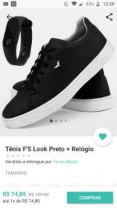 Tênis F'S Look Preto + Relógio - R$79