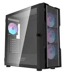 GABINETE GAMER AIGO DARKFLASH DK431 MESH, MID-TOWER, LATERAL DE VIDRO, COM 4 FANS, PRETO, DK431-MESH