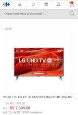 Smart TV LED 43" LG UM7500 Ultra HD 4K 