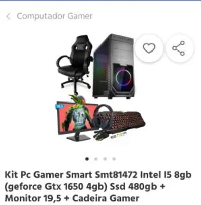 Kit Pc Gamer Smart Intel I5 8gb Ssd 480gb + Monitor 19,5 + Cadeira Gamer | R$3054