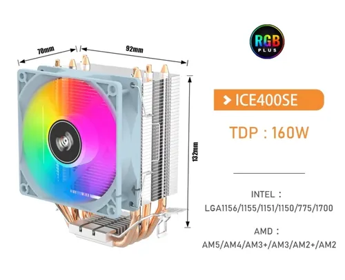 [Taxa inclusa] Air Cooler Aigo com 4 heatpipes, Rgb  ICE400SE TDP 160W