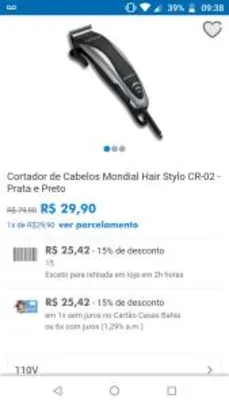 Saindo por R$ 25: Cortador de Cabelos Mondial Hair Stylo CR-02 - Prata e Preto - R$25 | Pelando