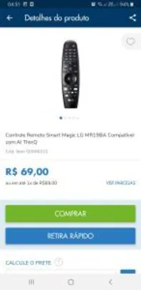 Controle Remoto Smart Magic LG MR19BA Compatível com AI ThinQ R$69
