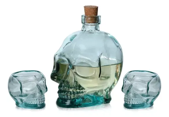 Kit 2 Copos + Garrafa Skull  Caveira Irado 750 Ml Presente