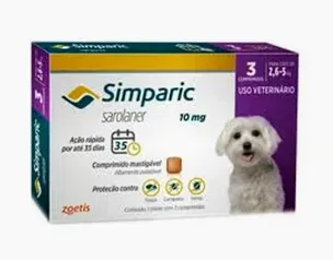 Antipulgas Simparic 10mg Para Cães 2,6 a 5kg - 3 comprimidos 