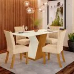 Conjunto Sala de Jantar Mesa 120 Cm Tampo MDF 4 Cadeiras Lupita Casa 812