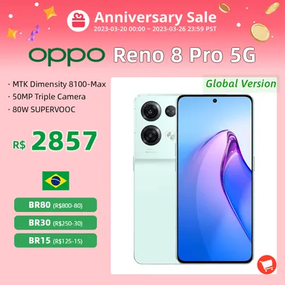 Smartphone OPPO Reno 8 Pro 5G  12GB + 256GB - Versão Global