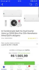 Ar Condicionado Split Hw Dual Inverter Voice Lg 12000 Btus Frio 220V - R$1533