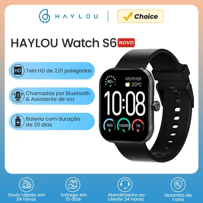 [Tx Inclusa] Relógio Inteligente HAYLOU Watch S6 com Tela HD de 2,01", A Prova D'Água, Ligações Por Bluetooth e Bateria de 20 Dias