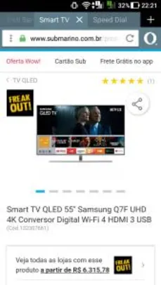 Smart TV QLED 55” Ultra HD 4K Samsung 55Q7F com Conversor Digital Wi-Fi integrado Design 360º Q Smart - Energia Elétrica - Bivolt