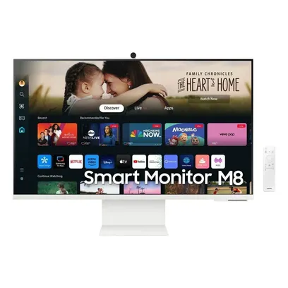 Foto do produto Samsung Smart Monitor M8 32" 2024 4K, Tela Plana, Painel VA, 60Hz, HAS, 4ms,Smart Hub, Gaming Hub, Airplay - Branco