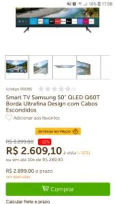 Smart TV Samsung 50" QLED Q60T | R$2.609
