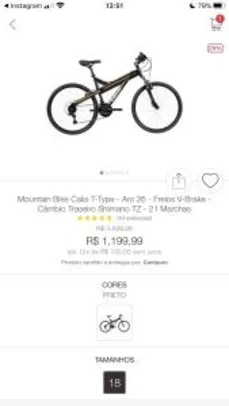 Mountain Bike Caloi T-Type - Aro 26 - Freios V-Brake - Câmbio Traseiro Shimano TZ - 21 Marchas | R$ 900