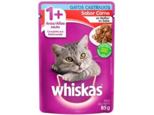 **Cliente Ouro** (Lv 6 pague 5) Ração úmida para gato adulto Whiskas carne ao molho 85gr - R$0,95 (retirada grátis)