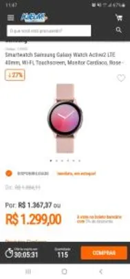 Galaxy Watch Active 2 LTE 40mm Rose | R$1.299