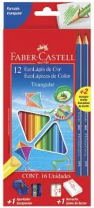 [Prime] Kit Escolar Lápis de Cor Triangular, Faber-Castell, EcoLápis, 120512+2N, 12 Cores + 2 Grafite
