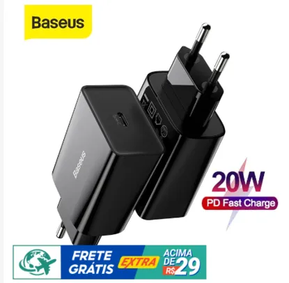 Carregador Baseus 20w Usb Tipo C Rápido Ou Iphone 12 Suporte Qc 3.0