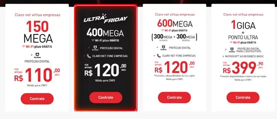 Claro Empresa: 300mbps+300mbps + Linha de telefone