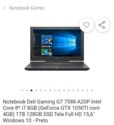 (cc Shoptime + AME) Dell Gaming G7 7588-A20P i7 GeForce GTX 1050TI