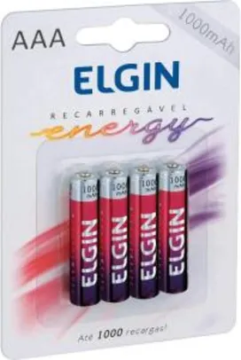 Pilha Recarregável Ni-MH AAA-1000mAh blister com 4 pilhas, Elgin, Baterias - R$17,90