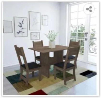 Conjunto Sala de Jantar Mesa 110cm 4 Cadeiras Vera Indekes | R$ 342