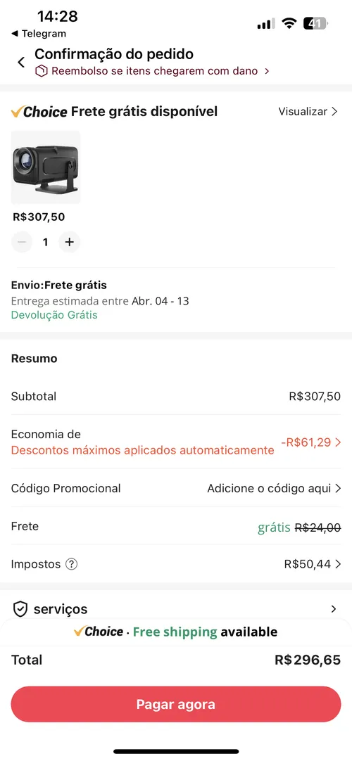 Imagem na descrição da promoção