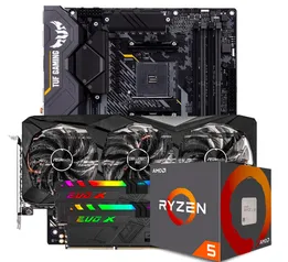 Kit Upgrade ASRock Radeon RX 6700 XT Challenger Pro OC + AMD Ryzen 5 5600X + ASUS TUF Gaming X570-Plus + Memória Geil EVO X (2x8GB) 3600MHz