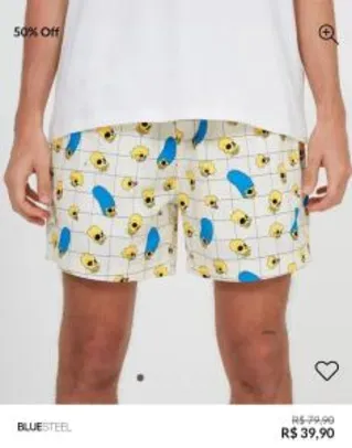 Short Estampa Simpsons com Cós Elástico Branco