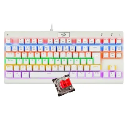 Teclado Mecânico Gamer Redragon Dark Avenger Lunar White IIuminação Rainbow Switch Vermelho K568W-R