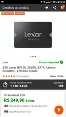 SSD Lexar NS100, 256GB, SATA, Leitura 520MB/s - LNS100-256RB | R$ 250