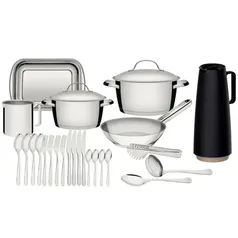 Kit De Cozinha Tramontina 65650/210 Recomeçar RS 25 Peças Panelas Inox Talheres Facas e Utensílios