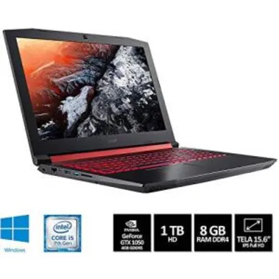 Notebook Gamer Acer Aspire Nitro 5, i5 7300HQ, 8GB RAM, HD 1TB, NVIDIA GeForce GTX 1050 4GB, tela 15.6", Windows 10