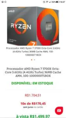 Processador RYZEN 7 3700X OCTA-CORE 3.6GHZ | R$ 1500