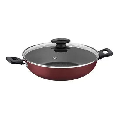 Panela Wok Tramontina Paella Loreto 28Cm Antiaderente Tampa Vidro