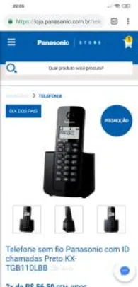 Telefone sem fio Panasonic com ID chamadas Preto KX-TGB110LBB | R$79