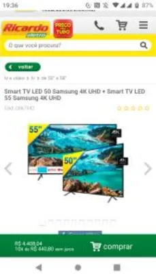 Smart TV LED 50 Samsung 4K UHD + Smart TV LED 55 Samsung 4K UHD