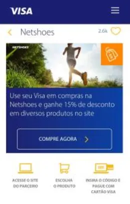 15% OFF pagando com seu Cartão Visa